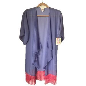LuLaRoe NWT Monroe Sm Kimono Solid Lavender W/Salmon Friend Women Sheer Cover Up
